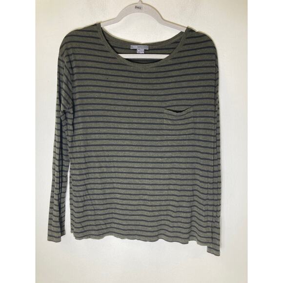 Vince Green and Black Stripe Long Sleeve Top Sz M - Picture 1 of 2